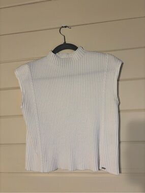 Calvin Klein White Ribbed Sleeveless Mock Neck Top